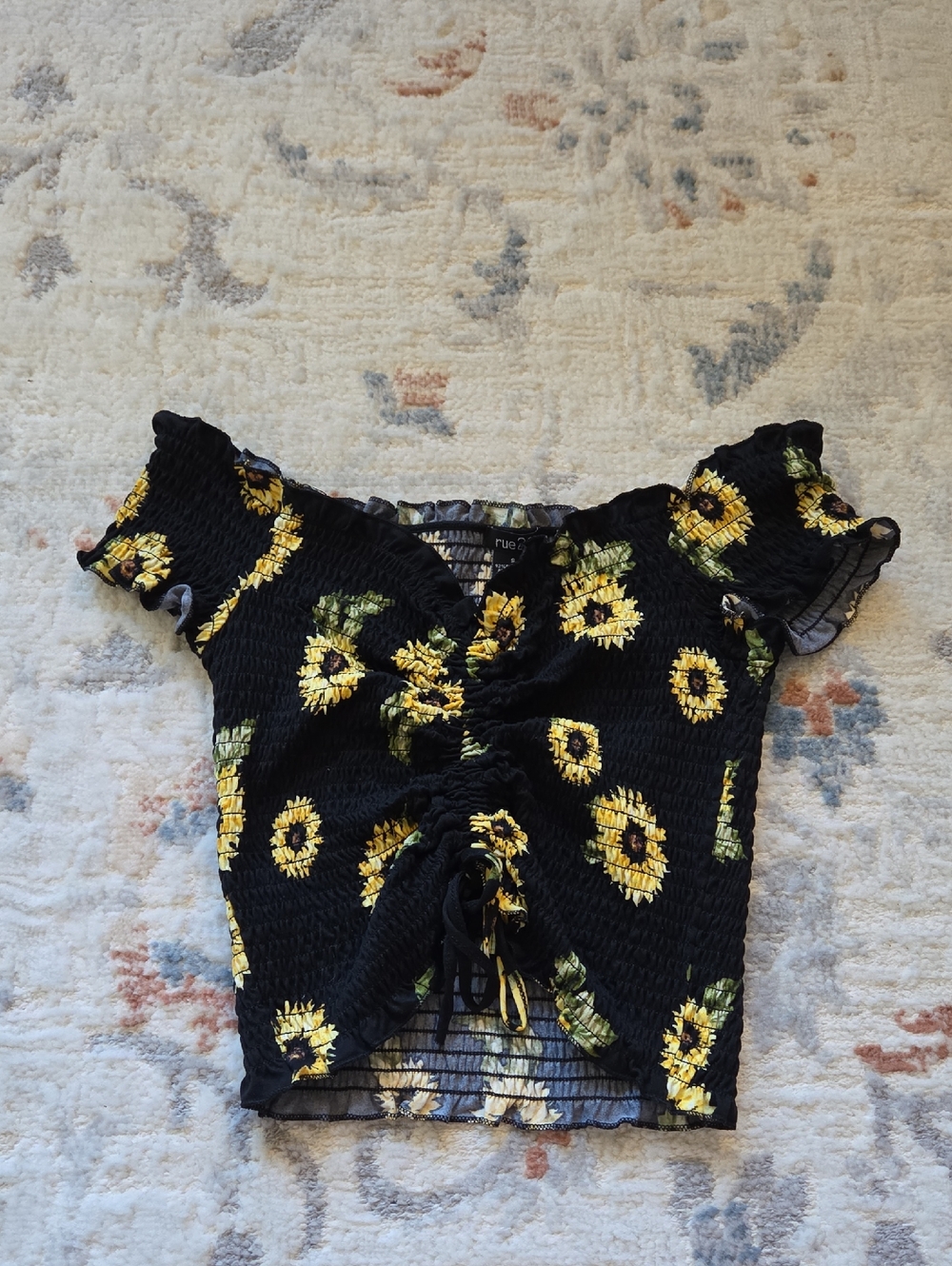 Rue21 Black Sunflower Crop Top